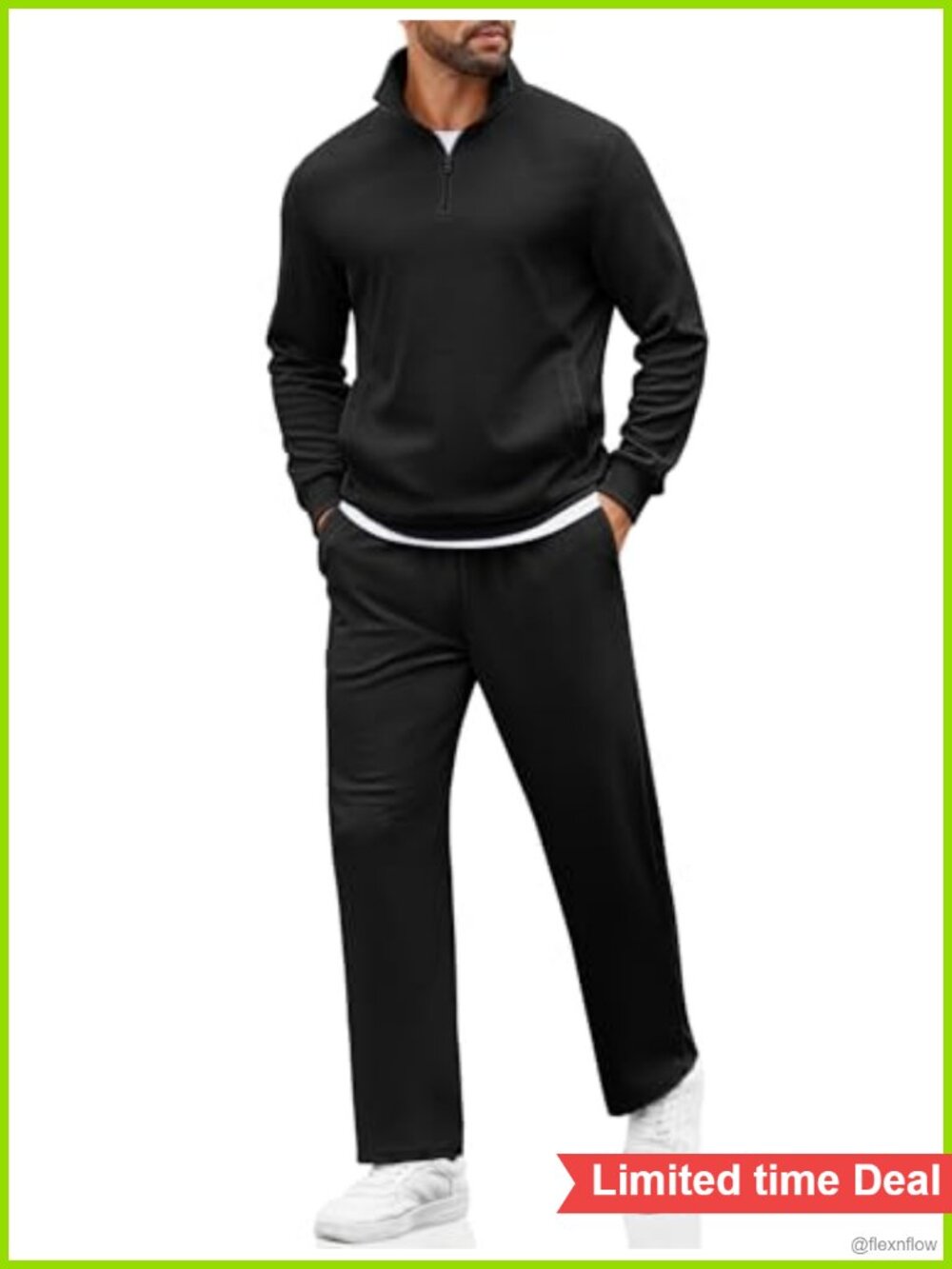 Men's 2 Piece Sweatsuit Quarter Zip Pullover Wide Leg Sweatpants Tracksuit Set